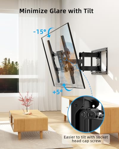 HOME VISION Full Motion TV Mount with Soundbar Bracket, 32-70" TVs, 132 lbs | Articulating Dual Arms, Smooth Swivel & Tilt, Max VESA 400x400 , Fits 8"/12"/16" Studs, Fits Universal Soundbars - size: 32-70" FM w/5746