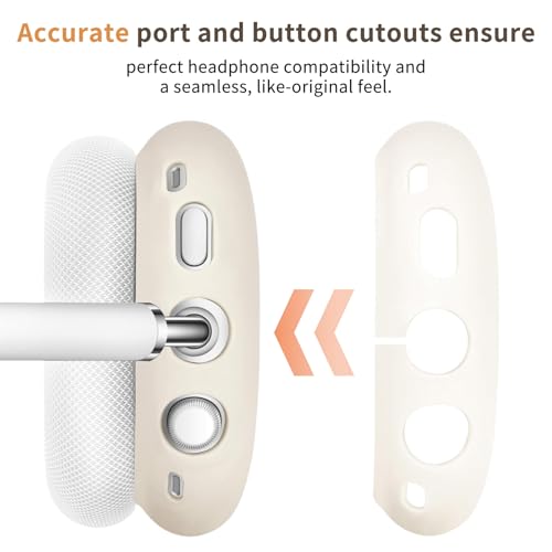 4-in-1 Silicone Case Cover for AirPods Max Headphones, Ear Pad Case Cover/Ear Cups Cover/Headband Soft Protective Case Cover for AirPods Max Headphones (USB-C/Lightning)(2024/2020), Starlight - color: Starlight Color