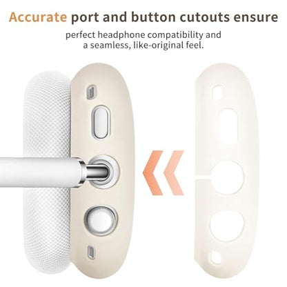 4-in-1 Silicone Case Cover for AirPods Max Headphones, Ear Pad Case Cover/Ear Cups Cover/Headband Soft Protective Case Cover for AirPods Max Headphones (USB-C/Lightning)(2024/2020), Starlight - color: Starlight Color