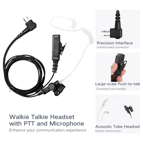 Earpiece for Motorola Walkie Talkie and Radio with PTT/Mic, Compatible for CP200D CP100D R2 CP200 CP185 BPR40 CLS1410 CLS1110 RMU2040 RMU2080D, 2 Pin Acoustic Tube Surveillance Headset (2-Pack)
