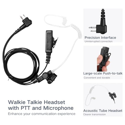 Earpiece for Motorola Walkie Talkie and Radio with PTT/Mic, Compatible for CP200D CP100D R2 CP200 CP185 BPR40 CLS1410 CLS1110 RMU2040 RMU2080D, 2 Pin Acoustic Tube Surveillance Headset (2-Pack)