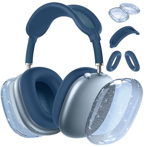 for AirPods Max case Cover,Anti-Scratch Ear Pad Case Cover/Ear Cups Cover/Headband Cover for AirPods Max. Clear Soft TPU and Silicone,Skin Scratch Proof. - color: 3PC-Glitter Dark blue