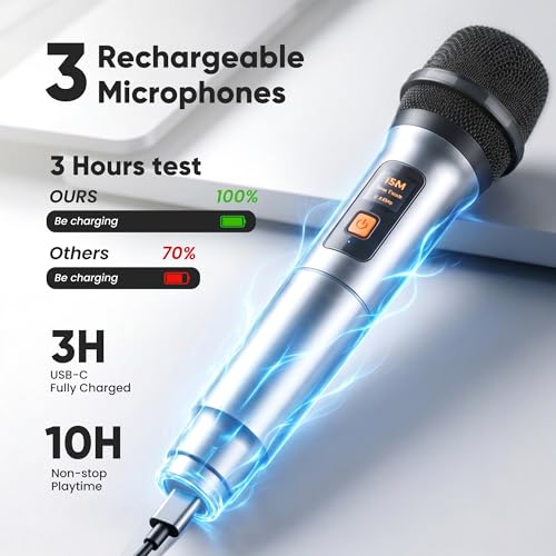 VOSOCO Karaoke Machine, Bluetooth Speaker with 3 Rechargeable Microphones | 2026 Portable PA System for adults with LED Light, Supports TWS Echo TF USB AUX Inputs for Birthday Home Party Outdoor Travel - size: T03-3 MICS