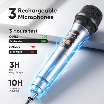 VOSOCO Karaoke Machine, Bluetooth Speaker with 3 Rechargeable Microphones | 2026 Portable PA System for adults with LED Light, Supports TWS Echo TF USB AUX Inputs for Birthday Home Party Outdoor Travel - size: T03-3 MICS
