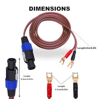 Y Spade Plug to Speakon Speaker Cable Wire Cord, Male Speakon to 2Y Spade Plug Connector Adapter Audiophile OFC HiFi Speaker Audio Cord for Amplifier Subwoofer Audio System -6.6FT/2M