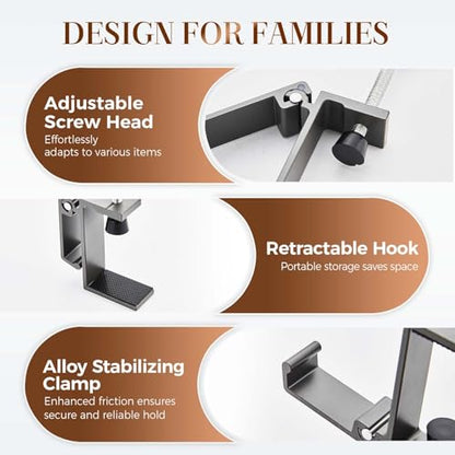 Headphone Stand, Purse Hook for Table, Foldable Space-Saving Headphone Bag Holder, Multifunctional Desk Hooks with Adjustable Clamp-On Design, Office, Dormitory, Home Accessories (black, 3pcs)