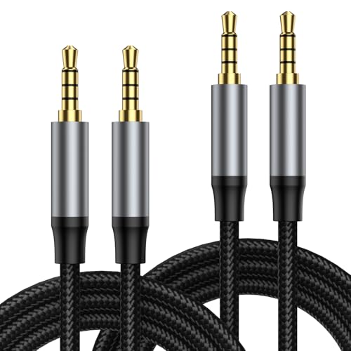 10FT Male to Male Audio Cable, 2Pack 4 Pole Nylon Braided Hi Fi Stereo Jack Male to Male AUX Cord for iPad, Sumsang Phones, Tablets, Car Home Stereos, Headphones, Speaker. - size: 10FT+10FT