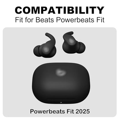 Replacement Ear Tips Compatible with Beats Powerbeats Fit (2025) | Soft Silicone Eartips with Portable Storage Box (9 Pairs, Black, S/M/L)