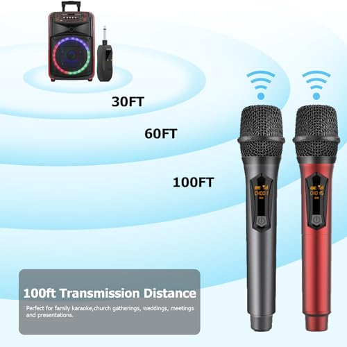 Aveek Wireless Microphone for Karaoke, Rechargeable 10h Battery, Grey&Red | Adjustable Volume, 8 Channels to Choose, Crystal-Clear Audio Quality for Speaker, Karaoke Machine,Church, Speech, Wedding - color: Red