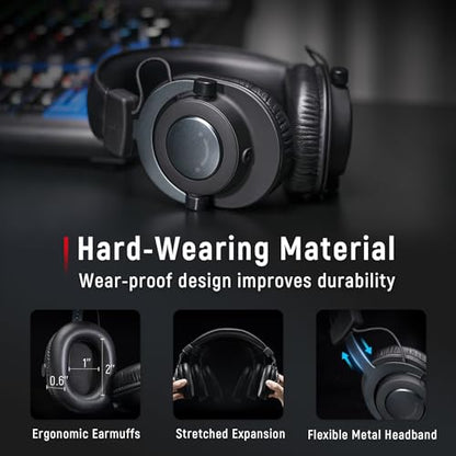 FIFINE HD8 Wired Studio Monitor Headphone, Detachable 3.5mm/6.35mm Cables | Podcast Headphones with 50mm Drivers, Closed-back, 50mm Drivers, Passive Noise Canceling, Lightweight, for PC/Mixer/Amplifier - color: Black