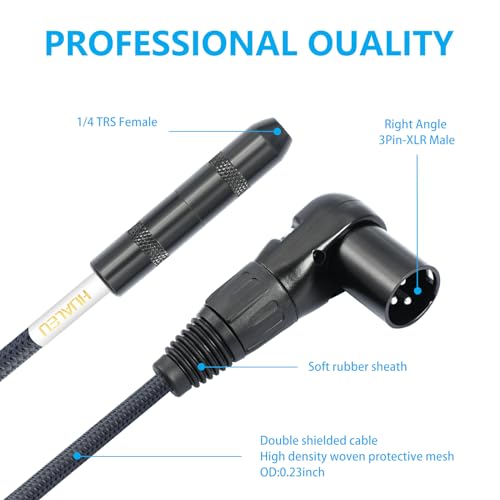 1FT Right Angle XLR Male to 1/4 TRS Mini Jack Adapter Cable,6.35 mm 1/4 Female to Right Angle 3Pin-XLR Male Cable for Mixer, Audio Player, Power amplifier-1Pack