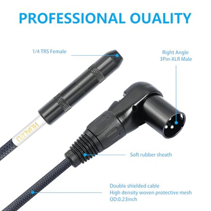 1FT Right Angle XLR Male to 1/4 TRS Mini Jack Adapter Cable,6.35 mm 1/4 Female to Right Angle 3Pin-XLR Male Cable for Mixer, Audio Player, Power amplifier-1Pack