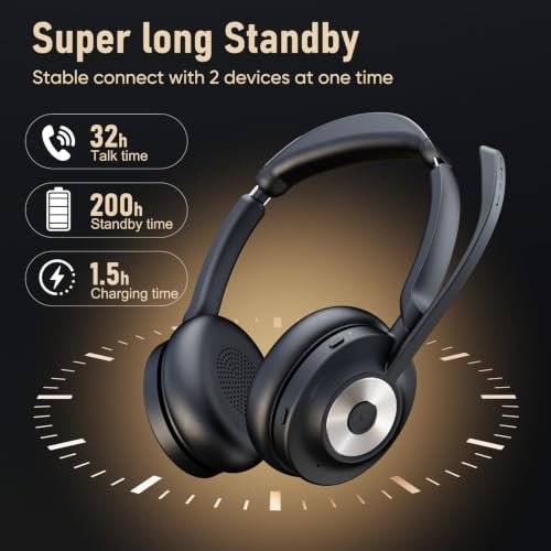 Bluetooth Headset with Microphone for PC & Laptop, Wireless Office Headset with USB Dongle, ENC Noise Cancelling Mic, 30H Talk Time, On-Ear Computer Headset for Zoom Teams Call Center
