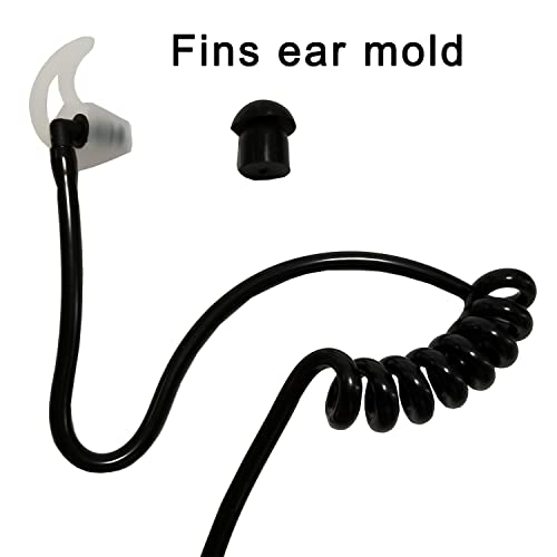 Black Earpiece Replacement Acoustic Tube FBI Style for Two-Way Radio | 2 Pack Radio Earpiece Acoustic Tube, Fins Ear Mold for Motorola Kenwood Walkie Talkie Headsets - color: Black-Fins