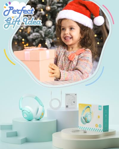 awatrue Kids Bluetooth Headphones, 85dB Volume Limiter, Green HK02 | Foldable Wireless, Bluetooth 5.4, 75H Playtime, Built-in Mic, for iPad & Travel - color: Green
