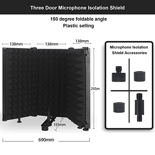 Microphone Isolation Foldable High Density Mic Portable Soundproof Studio Mic Sound Absorbing Foam Reflector for Recording Podcasts Singing and Broadcasting
