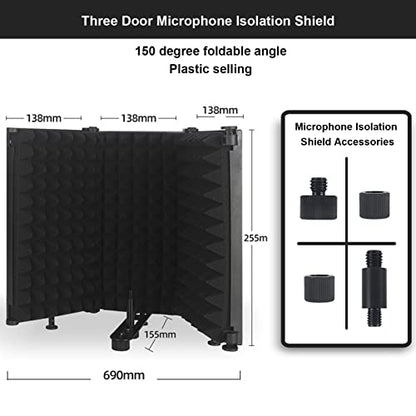 Microphone Isolation Foldable High Density Mic Portable Soundproof Studio Mic Sound Absorbing Foam Reflector for Recording Podcasts Singing and Broadcasting