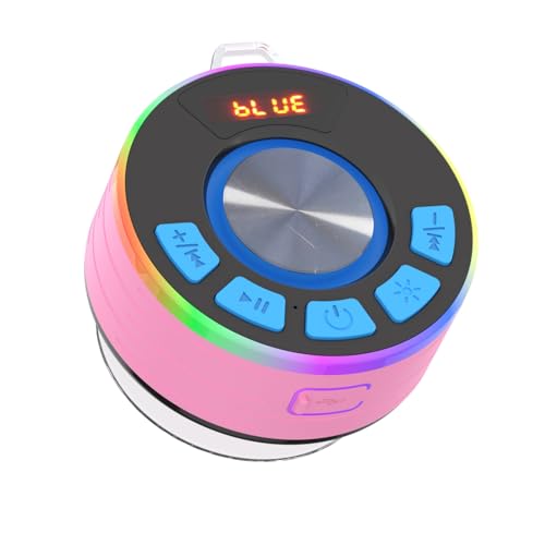 Tukio Bluetooth Speaker, lPX7 Waterproof Shower Portable Speaker with LED Light, Bluetooth 5.4 HD Stereo Sound, Digital Display with Suction Cup, Wireless Speaker for Outdoor Party Beach Bathroom
