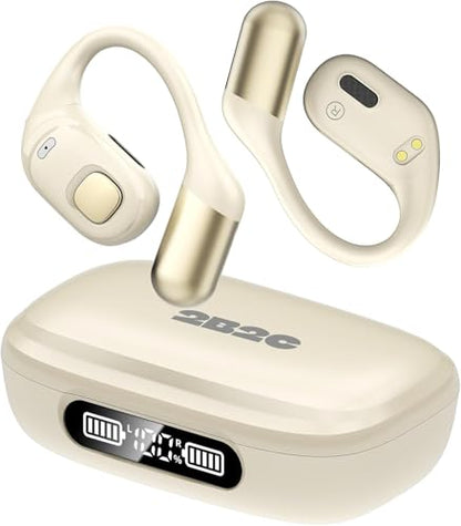 Open Ear Earbuds, Bluetooth 5.3 Wireless Air Conduction Headphones with Mic, LED Display Charging Case&Fast Charging, Ultra-Light Weight, 80H Playtime Earbuds for Work, Sports (White) - color: White
