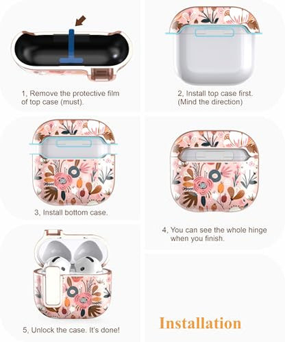 TATOFY Cover for AirPods Pro 4th Generation Case with Lock Clip Cleaner Kit Slim Hard AirPod 4 Lock Case Compatible with MagSafe (Pink) - color: Pink, size: AirPods 4th Gen