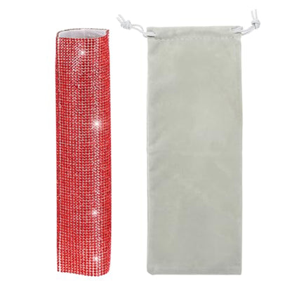 MECCANIXITY Red Mic Handle Cover, Rhinestones Microphone Handle for Most Universal Wireless Microphones, Mic Not Included(with Grey Velvet Bag) - color: Red Grey