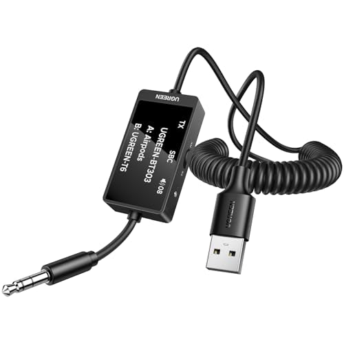 UGREEN Bluetooth 5.4 Transmitter Receiver, Dual Pairs 3.5mm Audio Aux Adapter with Built-in Microphone for Hands-Free Calls, 2-in-1 Wireless Bluetooth Adapter Compatible with Car Speakers Home Stereo