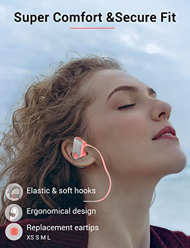 Bluetooth 5.3 Headphones, Wireless Sports In-Ear Earbuds IPX7 Waterproof - color: PinkGrey