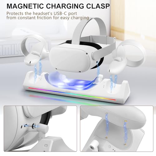 Hurra Charging Dock for Meta Quest 2, Support LED Indicator | VR Charging Station for Oculus Quest 2 Magnetic Charging, with 2 Rechargeable Batteries, USB-C Charger & Cable