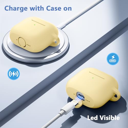 for Airpods 4th Generation Case Cover(2024),Soft Silicone Full Protective Case for AirPods 4 Case with Keychain & Cleaner Kit,Compatible with Apple Airpods 4 for Women,Men（Creamyellow） - color: Cream Yellow