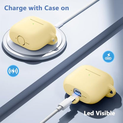 for Airpods 4th Generation Case Cover(2024),Soft Silicone Full Protective Case for AirPods 4 Case with Keychain & Cleaner Kit,Compatible with Apple Airpods 4 for Women,Men（Creamyellow） - color: Cream Yellow