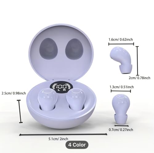 Invisible Wireless Earbuds for Sleep & Work, Mini Noise-Reducing Bluetooth Earphones, Comfortable in-Ear Design with Charging Case - color: Purple
