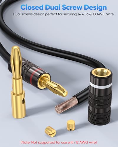 2-Pairs/4-PCS Banana Plugs, Gold Plated Banana Plugs for Speaker Wire | Compatible with Wall Plate, Audio/Video Receiver, Amplifier, Home Theater, Sound System (Red + White) - size: 2 Pairs
