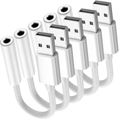 Fidioto 5 Pack USB to 3.5mm Jack Audio Adapter,USB A to Aux Cable, Nylon Braided 16bit 48kHz USB to Audio Jack Adapter Compatible withlLaptp, PC, Windows Mac Linux PS5 PS4 - size: 5 PCS