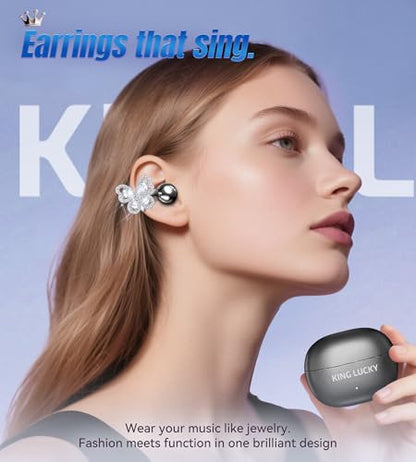 King Lucky Open Ear Earbuds Clip on Wireless Bluetooth 5.4 Headphones with Mic,50H Play,ENC Call,Waterproof,Jewelry Ear Buds,Comfortable for Small Ears&Glasses Wearers,Workouts (03-Black) - color: 03-Black