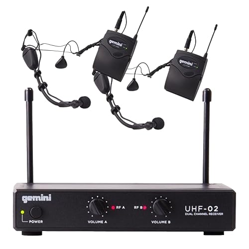 Gemini Dual-Channel UHF Headset & Lapel Mic System (UHF-02HL-S34) | Dual-channel UHF headset & lapel mics - 150 ft range - dual volume rotaries - auto-pair, 2 headsets