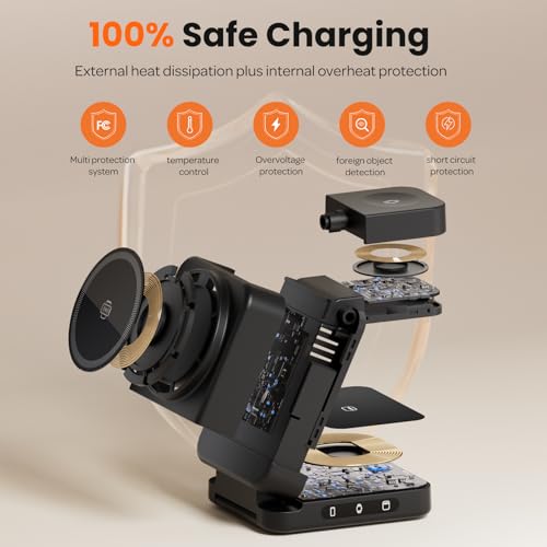 Wireless Charger 3 in 1, Foldable Charging Station for Apple Samsung Multi Devices Charging, Magnetic Charging Stand, Portable Travel Fast 15W Charger Station for iPhone, TWS, iWatch (Black) - color: Black