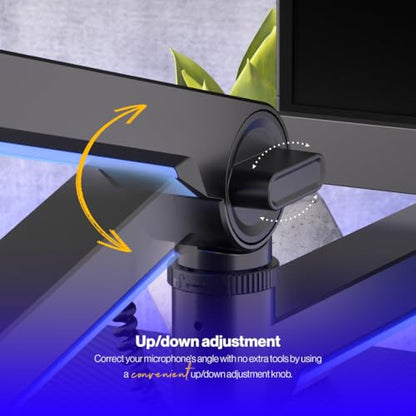 ENDORFY Broadcast Low Profile RGB Boom Arm, Premium Low Profile Microphone Smartfone and Light Arm with Cable, Rotatable, LED Lights with Controller