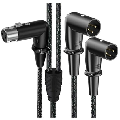 1.64ft XLR 3Pin Splitter Cable, 1 to 2 MIC Adapter, 90 Degree Female to 90 Degree Dual Male Microphone Audio Cable for Recording Studio, Podcast, Speaker, Amplifier, PA DAC Mixing Console - style: Female 90 Degree to Dual Male 90 Degree