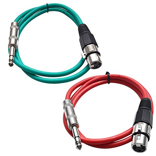 Seismic Audio - SATRXL-F2-2 Pack of 2 Foot 1/4 Inch TRS to XLR Female Patch Cables - Balanced - 2 Foot Patch Cord - Green and Red - color: Green and Red