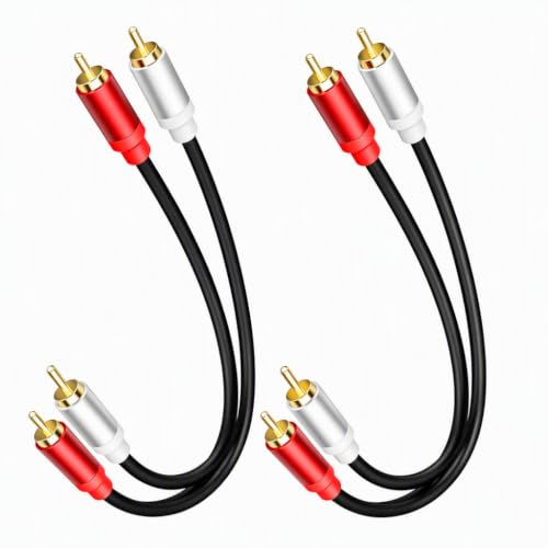 2-Pack 1FT Short 2RCA to 2RCA Stereo Audio Cable | DuMale to Male Interconnect for Home Theater, Speakers Receivers
