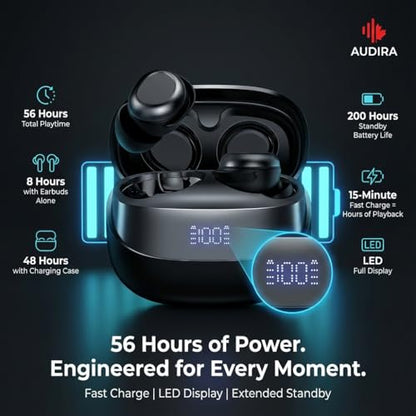 AUDIRA Mini Wireless Sleep Earbuds for Side Sleepers, Bluetooth 5.4 in-Ear Ear Buds with Noise Cancelling, IPX4 Waterproof Headphones, Touch Control, Digital Display Charging Case – Black - color: Black