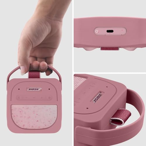 for Bose New SoundLink Micro 2nd Gen Portable Speaker Silicone Case, Pink | 1:1 Molded Fit, Shock Absorption, Metal Carabiner, Flexible Carry Handle, Anti-Slip Texture, Elastic Recovery - color: Pink Case