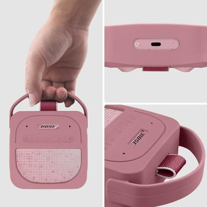 for Bose New SoundLink Micro 2nd Gen Portable Speaker Silicone Case, Pink | 1:1 Molded Fit, Shock Absorption, Metal Carabiner, Flexible Carry Handle, Anti-Slip Texture, Elastic Recovery - color: Pink Case