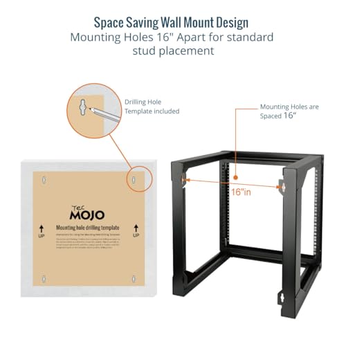 Tecmojo 9U Wall Mount Rack, Server Rack,Open Frame Server Rack,Network Rack for 19inch Computer/AV/Data/IT/Media Equipment,18inch Depth,16inch Apart Mounting Holes,Swing Gate,Square and Tapped Holes - size: 9U/18" Depth (New)