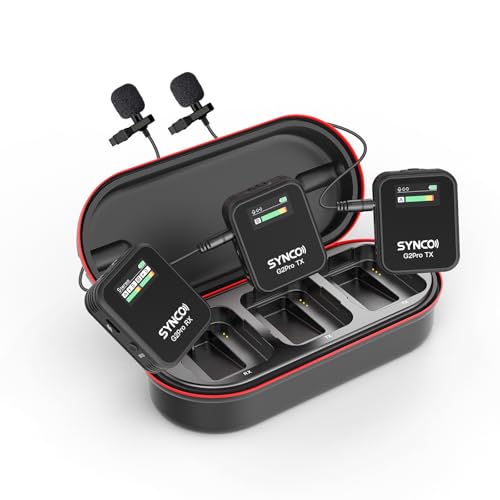 SYNCO G2(A2) Pro Dual Wireless Lavalier Mic with Charging Case 48KHz 24Bit for Vlogging Live Streaming Interviews Lapel Microphone 656FT for Camera Smartphone Tablet | 48kHz/24-bit audio, 656ft wireless range, noise reduction for cameras, phones and table