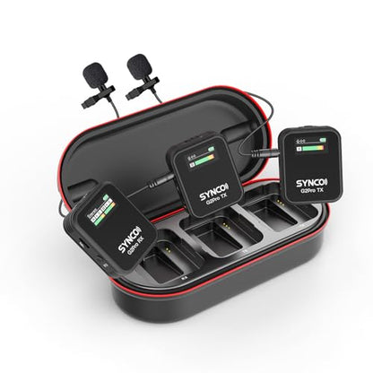 SYNCO G2(A2) Pro Dual Wireless Lavalier Mic with Charging Case 48KHz 24Bit for Vlogging Live Streaming Interviews Lapel Microphone 656FT for Camera Smartphone Tablet | 48kHz/24-bit audio, 656ft wireless range, noise reduction for cameras, phones and table