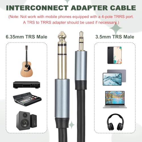 MECCANIXITY 1/4" to 1/8" Stereo Audio Cable, 10FT 6.35mm Male to 3.5mm Male Patch Cord Interconnect Adapter Cable for Laptop, Home Theater Devices, Black - size: 10FT