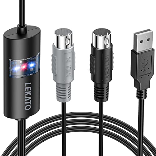 LEKATO USB MIDI Cable, MIDI USB Interface with Input & Output Connecting Piano Keyboard/Synthesizer for Editing & Recording Professional MIDI Cable Adapter with Windows/Mac for Studio -6.5Ft