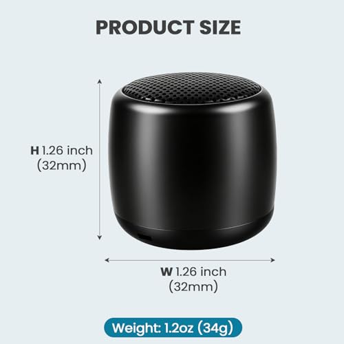 Best Mini Portable Bluetooth Speaker with HD Sound & Bass I Smallest Wireless Bluetooth Speakers for Phone/PC/Tablet I Photo Selfie Button Answer Phone Calls I Cute Tiny Speaker - color: Black