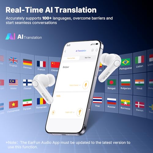 EarFun Air Pro 4+ Adaptive Noise Cancelling Wireless Earbuds, Dual Drivers | Qualcomm aptX Lossless, Translation Earbuds, Snapdragon Sound, 6 Mics AI Calls, Hi-Res Sound, LDAC, Bluetooth 6.0, 54H, White - color: White